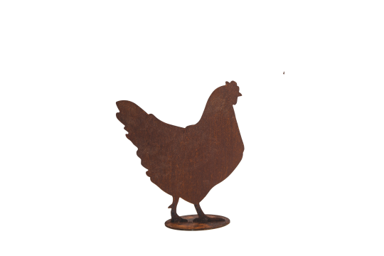 Poule en métal rouillé à poser au jardin