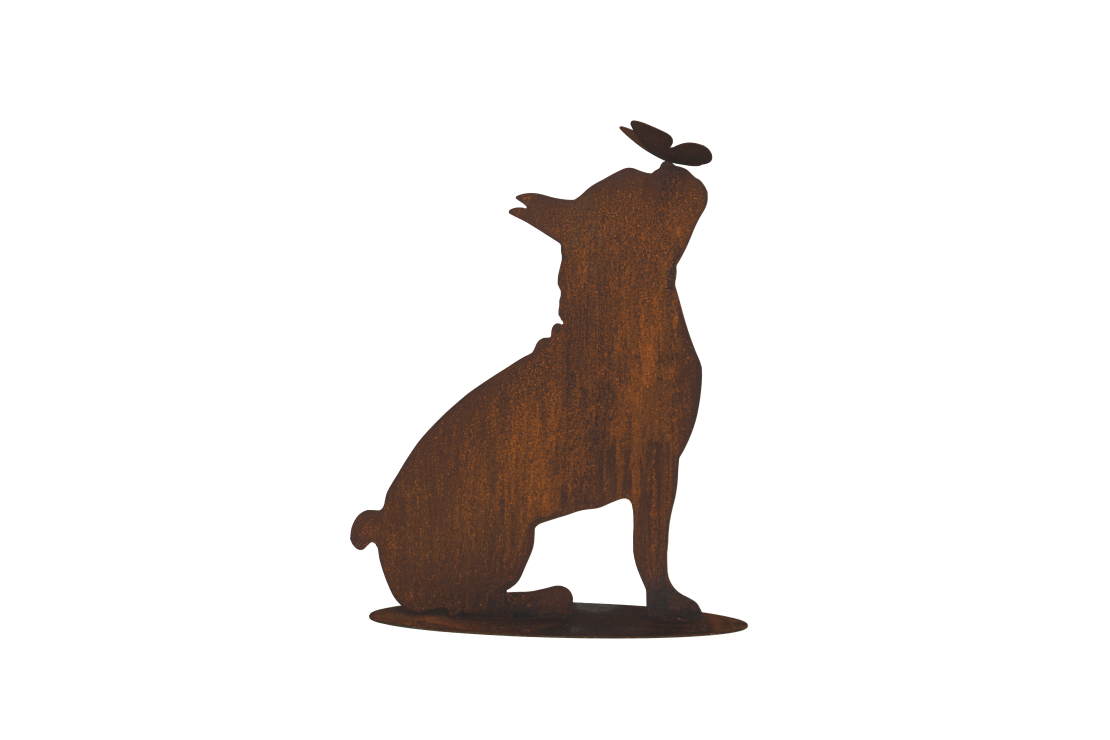 statue chien bouledogue avec son socle