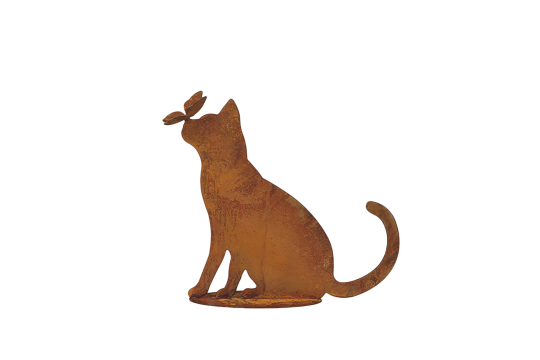 Déco Jardin Chat Papillon Métal Rouillé H.50 cm