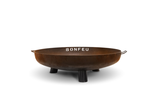 Bol à feu avec pieds et poignées.