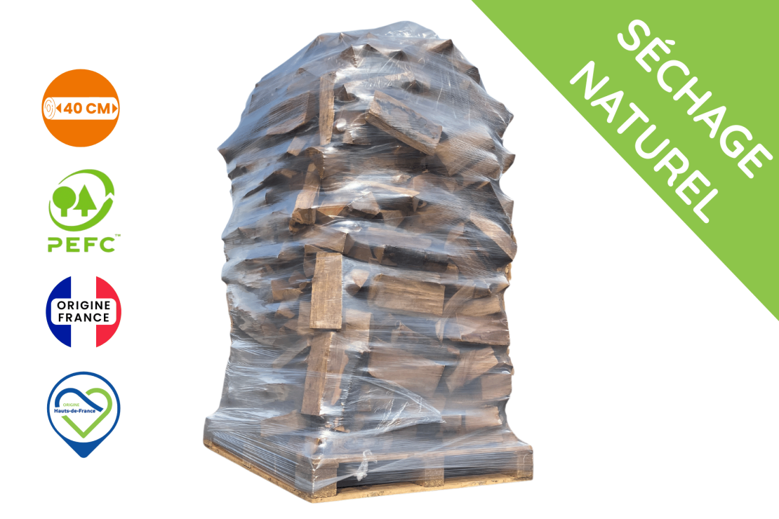 Bois de chauffage 40 cm en palette de 2 m³ (soit 1,8 stère)